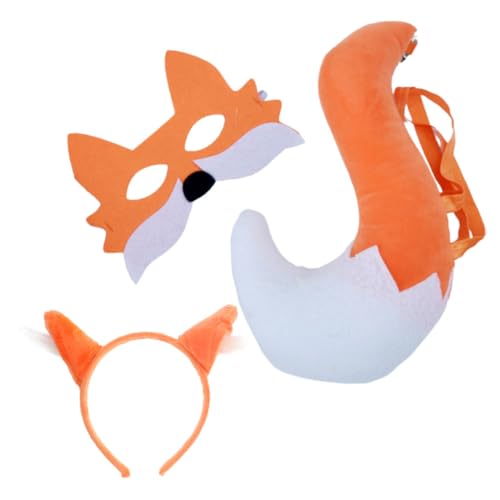 BESPORTBLE 1 Satz Fuchs-anziehset Cosplay-kostüm Für Maske Und Kinderkatze Kostüm Masken Fuchsschwanz Für Cosplay Halloween Katzen-fuchs-hundeohren Wolf Reh Perlenbaumwolle Orange von BESPORTBLE