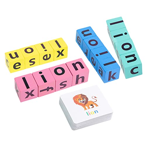 BESPORTBLE 1 Satz Holzbuchstaben Lernspielzeug Alphabet Block mit Wortkarten für Fördert Kognitive Fähigkeiten und Koordination Beim Lernen von BESPORTBLE