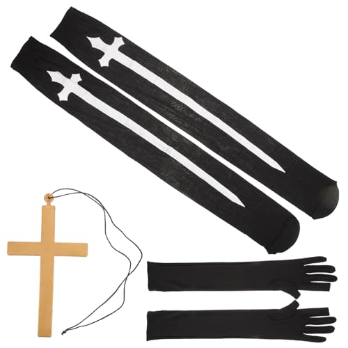 BESPORTBLE 1 Satz Karnevalsnonnen-set Gothic Für Kostüm Beängstigend Halskette Erwachsene Gemeinde Nonne Zubehör Lange Oberschenkelhohe Socken Cosplay-zubehör Nonne Strümpfe Tuch von BESPORTBLE