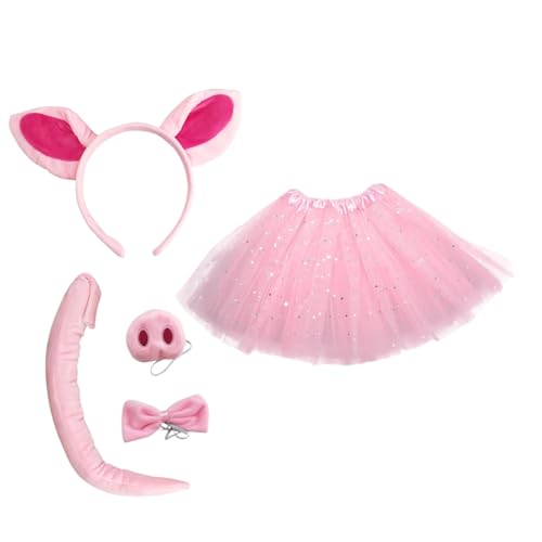 BESPORTBLE Schweineohren Stirnband Satz für Cosplay Kostüm mit Fliege und Tutu Rock Tierkostüm Zubehör für Partys und Rollenspiele von BESPORTBLE