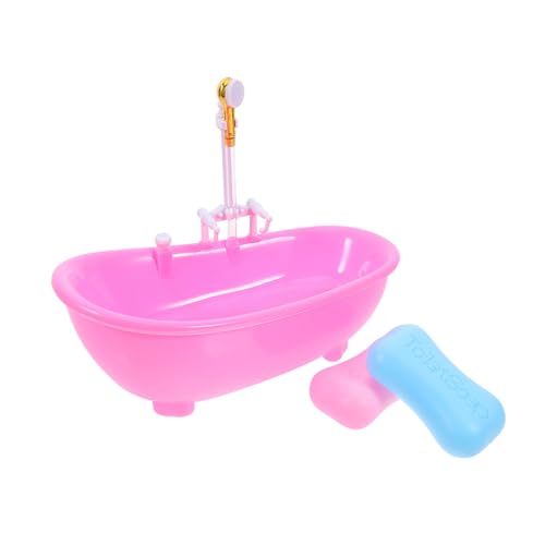 BESPORTBLE 1 Satz Miniatur Badewanne Spielzeugset für Puppenhaus Pinke Badewanne mit Seifen Blau als Fotorequisite und Dekoratives Badezimmerzubehör von BESPORTBLE