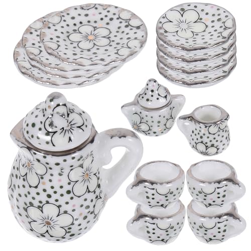BESPORTBLE 1 Satz Miniatur Teeservice Set Teiliges Puppenhaus Zubehör mit Kanne Tasse und Untertassen Keramik Miniatur Dekoration für Puppenhaus Szenen und Spielzeuggestaltung von BESPORTBLE
