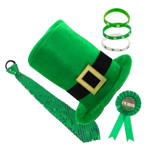 BESPORTBLE Partygeschenke Zum 50 Geburtstag Grünes Kleeblatt-hut- Und Krawatten-set Irisches Themen-accessoires Für Feiern von BESPORTBLE
