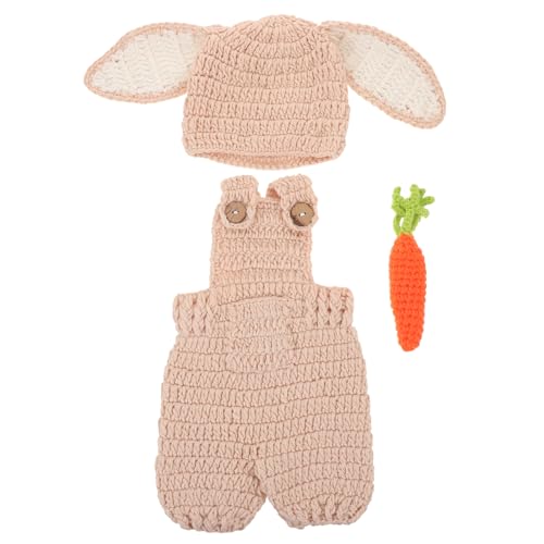 BESPORTBLE 1 Set Baby-Hasen-Fotoshooting-Outfit: Häkelkostüm für Neugeborene mit Karotten-Requisite – Gestrickter Strampler und Hasenmütze – Zubehör für Säuglingsfotografie von BESPORTBLE