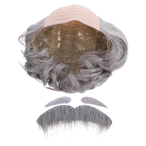 BESPORTBLE 1 Set Glatzenkostüm für Halloween – Glatzenmütze mit Bart und Augenbraue für Erwachsene – Halloween-Perücke, lustige Auftritte, Cosplay-Requisite von BESPORTBLE