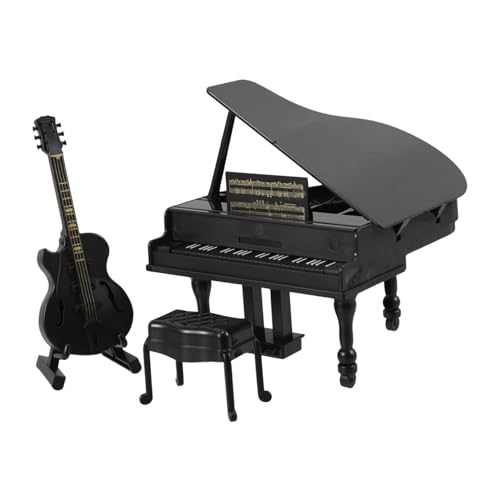 BESPORTBLE 1 Set Mini Grand Piano Und Gitarre Figuren Miniatur Klavier Gitarre Modell Ornament Für Fee Garten Zubehör von BESPORTBLE