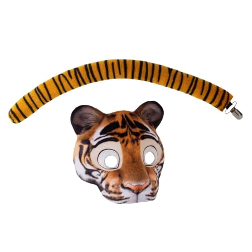 BESPORTBLE 1 Set Tigermaske Und Schwanzset: Halloween Realistisches Tier-cosplay-zubehör Für Partys Und Festivals – Tiermaskenzubehör von BESPORTBLE