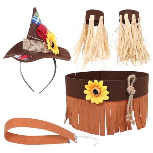 BESPORTBLE 1 Set Vogelscheuchen-Kostümzubehör: Filzhut und Stroh-Stirnband für Halloween-Partys – Halloween-Halsband-Kopfschmuck für Erwachsene von BESPORTBLE