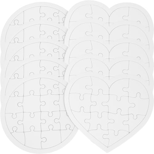 BESPORTBLE 10 Stück Teiliges Blanko DIY Puzzle Herz und Rund Formen zum Selbst Bemalen Kreatives Bastelspielzeug für Kindergeburtstag Beschäftigung und Handwerk von BESPORTBLE
