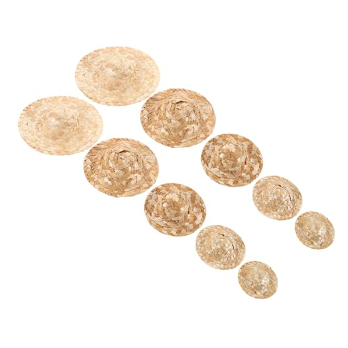 BESPORTBLE 10 Stück Teiliges Miniatur Strohhalm Handgewebte Kleine Strohhüte in Rund Vielseitig für Puppen DIY Bastelarbeiten Kreative Dekorationen Festliche Accessoires von BESPORTBLE