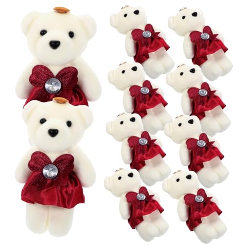 BESPORTBLE 10Stücke Plüsch Puppen Für Hochzeitsauto Deko Kuscheltier Weinrot Süße Bärenfiguren Für Valentinstag Und Hochzeiten Dekorative Bärenpuppe von BESPORTBLE