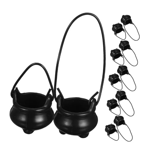 BESPORTBLE 12 Stück Miniatur Witch Pot Plastikkessel klein Kesselschrank Halloween-Partygeschenke Mini-Kessel Halloween Handwerk Miniaturkessel Kessel mit Griff Metall Schwarz von BESPORTBLE