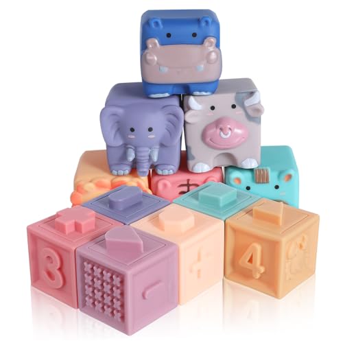 BESPORTBLE 12 Stück Teiliges Bausteine Weiche Gummiblöcke Bunte Junge Mädchen Bauklötze Tiere Zahlen Stapelspielzeug Mit Netzbeutel Sicher Für Frühförderung Und Babybad von BESPORTBLE