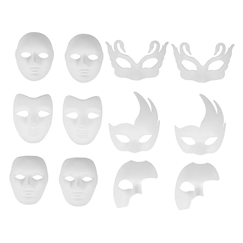 BESPORTBLE 12 Stück Teiliges DIY Papierkostüm Masken zum Bemalen Umweltfreundliche Weiße Halbgesichtsmasken Realistische Formen für Karneval Halloween Kostümparty und Kreative Handmalerei von BESPORTBLE