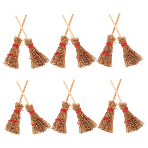 BESPORTBLE 12 Stück Teiliges Mini Hexenbesen mit Rotem Seil Detailreiche Puppenhaus Deko Langlebige Miniaturbesen für Halloween Party Vielseitige Bastel und Dekorationsaccessoires von BESPORTBLE