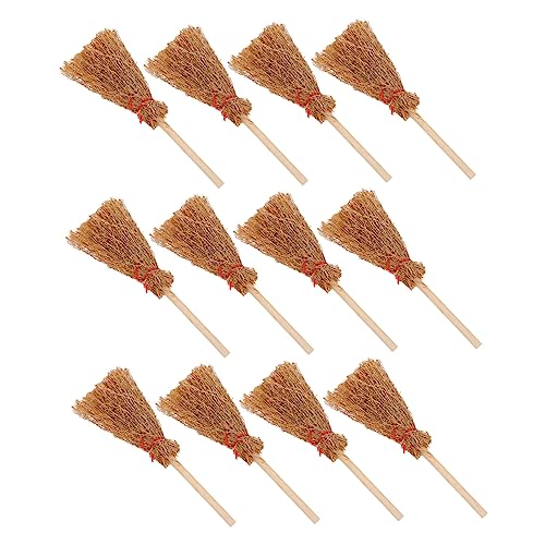 BESPORTBLE 12Stücke Hexenbesen Für Halloween Kreative Deko Accessoires Für Miniaturszenen Und Puppenhäuser Handgefertigte Modelle Holzfarbe Geschenkidee von BESPORTBLE