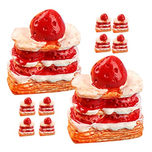 BESPORTBLE 12Stücke Miniatur Erdbeerkuchen Satz für Puppenhaus Kunstharz Dessertspielzeug Dekorative Miniature für Kinder Puppenhaus Küche Zubehör Realistische Kleiner Desserts von BESPORTBLE