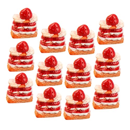 BESPORTBLE 12Stücke Lebensmittelset Erdbeerkuchen Puppenhaus Zubehör für Dekoration Künstliche Desserts für Puppenhaus und DIY Mikrolandschaften von BESPORTBLE