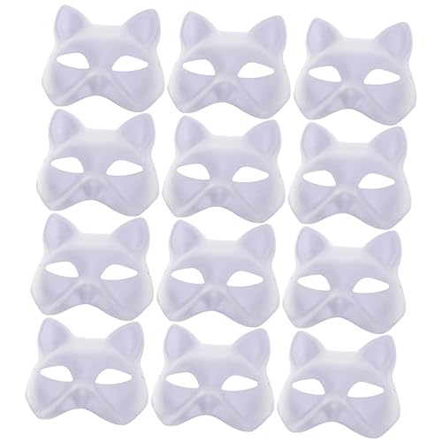 BESPORTBLE 12Stücke Leere Tiermasken Zum Bemalen DIY Katzenmaske Für Karneval Halloween Und Kreative Bühnenaufführungen Handgemalte Maskerade Masken von BESPORTBLE