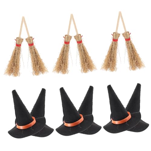 BESPORTBLE 12Stücke Mini Hexenhüte Und Besen Für Halloween Dekoration Bastelset Für Puppen Und Spielhäuser Besen Deko Für Halloween Partys von BESPORTBLE