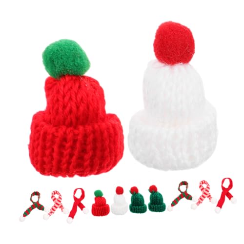 BESPORTBLE 12Stücke Mini Weihnachtsmützen Und Schals Mini Strickmützen Für DIY Bastelprojekte Dekorative Weihnachtsmützen Für Puppen Flaschen Und Tischdekoration Weihnachtsornamente von BESPORTBLE