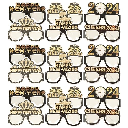 BESPORTBLE 18 Stück 2024 Silvester-Brille Frohes Neues Jahr Glitzer-Brille Party-Brille Brille 2024 Silvester-Dekoration Foto-Requisiten von BESPORTBLE