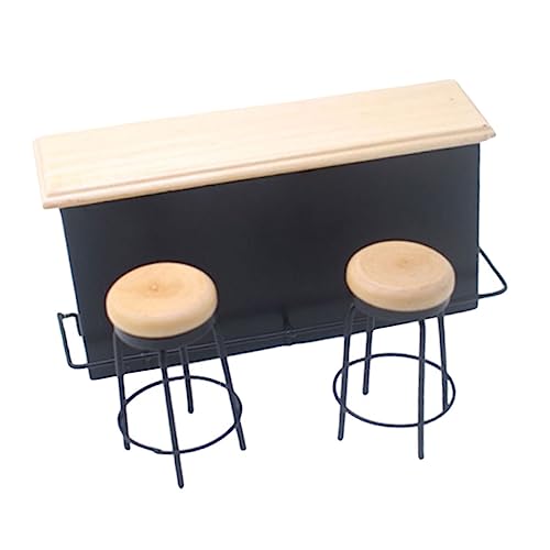 BESPORTBLE 1Satz Bar Set Für Puppenhaus Holz Bar Counter Mit Hockern Perfektes Zubehör Für Garten Und Puppenmöbel Für Rollenspiele von BESPORTBLE