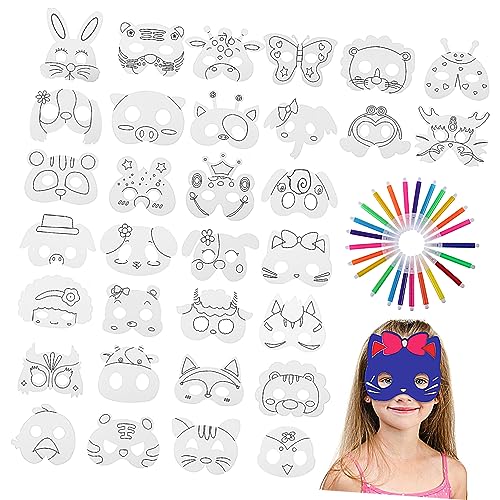 BESPORTBLE 1Satz Bastelmasken DIY Tiermasken Und Einfarbige Masken Zum Ausmalen Für Fasching Karneval Cosplay Und Kunstpartys Farben Wasserfarben Und Elastischen Bändern von BESPORTBLE