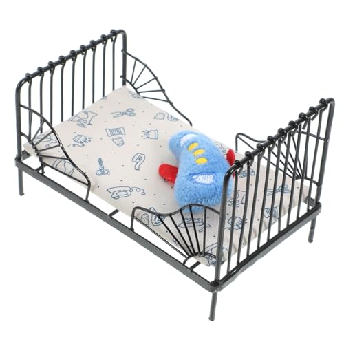 BESPORTBLE 1Satz Bett Modell Für Puppenhaus Schlafzimmer Dekoration Puppenmöbel Zubehör Minibett Mit Kissen Für Kreative Spielwelten Für Puppen von BESPORTBLE