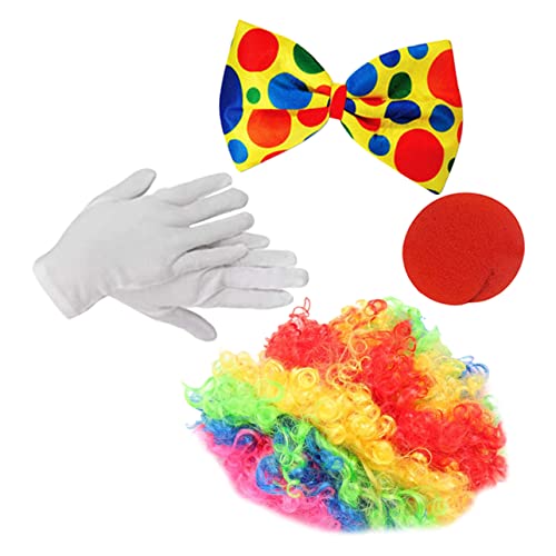 BESPORTBLE 1Satz Clown Kostümset für Halloween Teiliges mit Bunter Perücke Clownsnase Handschuhen Fliege für Fasching Karneval für Erwachsene von BESPORTBLE