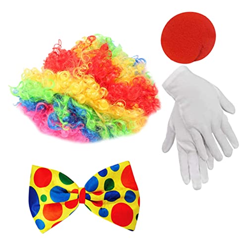 BESPORTBLE 1Satz Clown Kostümzubehör Teiliges Karneval Kostüm mit Clown Perücke Nase Handabdeckungen und Fliege für Halloween und Cosplay Partys von BESPORTBLE
