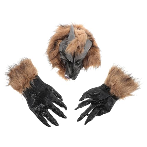 BESPORTBLE 1Satz Halloween Wolf Kopfmaske Und Klauenhandschuhe Beängstigende Cosplay Requisiten Für Halloween Karneval Und Kostümpartys Wolfmaske Für Erwachsene von BESPORTBLE