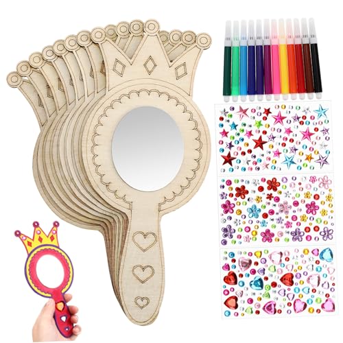 BESPORTBLE 1Satz Holz Spiegel Bastelset Für Teiliges Mit Farben Und Glitzersteinen Unvollendete Handspiegel Für Kreative DIY Projekte Verbesserung Der Feinmotorik Und Künstlerischen von BESPORTBLE