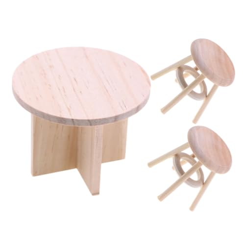BESPORTBLE 1Satz Kleine Puppenhausmöbel aus Holz Unvollendeter Runder und Hocker Realistisches Esszimmerzubehör für Kreative Küchen und Esszimmerdekoration von BESPORTBLE