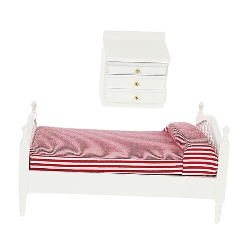 BESPORTBLE 1Satz Maßstab Doppelbett Mit Weißem Nachttisch Und Kleiner Matratze Möbelschmuck Für Kreative Raumgestaltung von BESPORTBLE