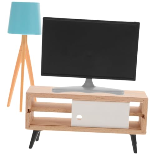 BESPORTBLE 1Satz Mini Tv Modell Für Puppenhaus Teiliges Zubehör Mit Schwarzem Fernseher Weißem Tv Schrank Und Blauem Tischlampe Für Miniaturlandschaftsverzierung Und Puppenmöbel von BESPORTBLE