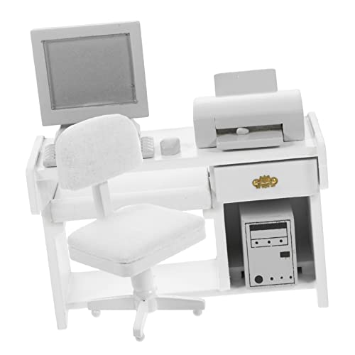 BESPORTBLE 1Satz Miniatur Büroschreibtisch Möbelset für Puppenhaus Computer Tastatur Hauptgerät Drucker für Kreative Bastelprojekte von BESPORTBLE