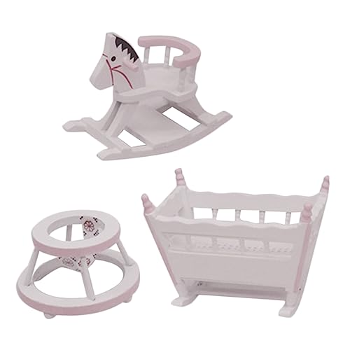 BESPORTBLE 1Satz Möbelset Für Puppenhaus Teiliges Set Mit Holzwiege Schaukelpferd Und Lauflernwagen Für Kinderzimmer Hochwertige Sichere Und Langlebige Miniaturspielzeuge von BESPORTBLE