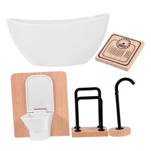 BESPORTBLE 1Satz Puppenhaus Badezimmermöbel Realistische Badezimmer Dekoration Mit Toilette Badewanne Wasserhahn Handtuchhalter Und Miniaturwaage Teiliges Spielset von BESPORTBLE