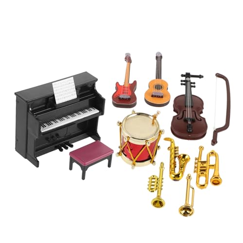 BESPORTBLE 1Satz Puppenhaus Musikinstrumenten Musik Requisiten Mini Instrumente Für Puppenhaus Einschließlich Klavier Violine Gitarre Und Trompete von BESPORTBLE