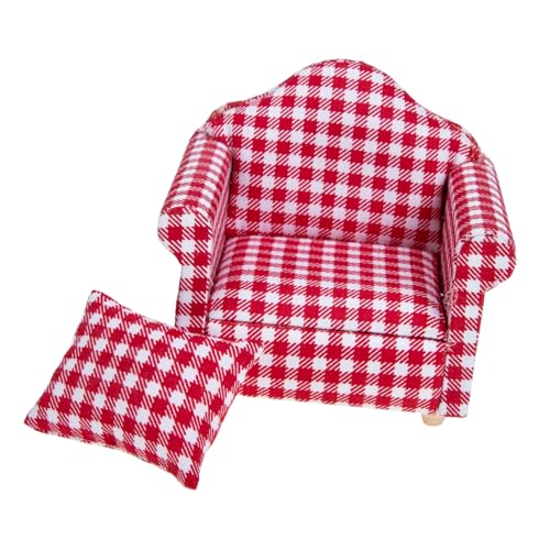 BESPORTBLE 1Satz Puppenhaus Sofa Mit Kissen Mini Möbel Modell Für Wohnzimmer Schlafzimmer Dekoration Rotes Blumenmuster von BESPORTBLE