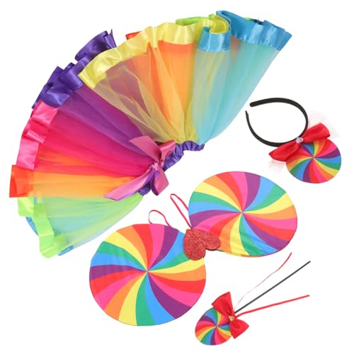 BESPORTBLE 1Satz Regenbogen Cosplay Kostüm für Teiliges mit Tüllrock Flügel Haarreif und Zauberstab für Geburtstagsfeiern und Karneval Verkleidung für Mädchen von BESPORTBLE