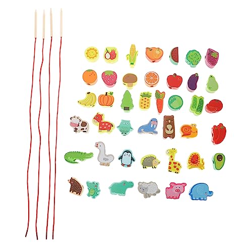 BESPORTBLE 1Satz Schnürspielzeug Aus Holz Kreative Tiere Und Früchte Zum Auffädeln Frühes Pädagogisches Für Vorschulkinder Holzperlen Im Praktischen Plastikbehälter von BESPORTBLE