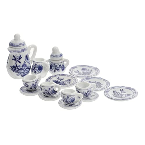 BESPORTBLE 1Satz Teekannen Set Puppenhaus Küchenzubehör Teiliges Teetassen Set Aus Keramik Für Puppenhaus Dekoration Blauer Stil von BESPORTBLE