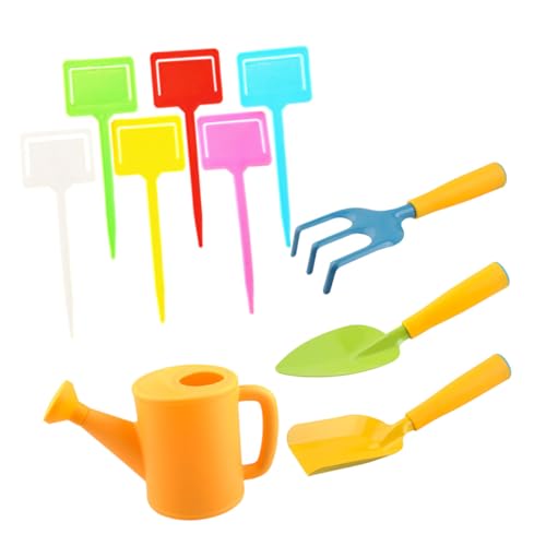 BESPORTBLE 1Satz Teiliges Gartenset Mit Mini Rechen Schaufeln Und Bunten Pflanzenmarkierungen Für Kleine Und Outdoor Aktivitäten Gelbem Gießkanne von BESPORTBLE