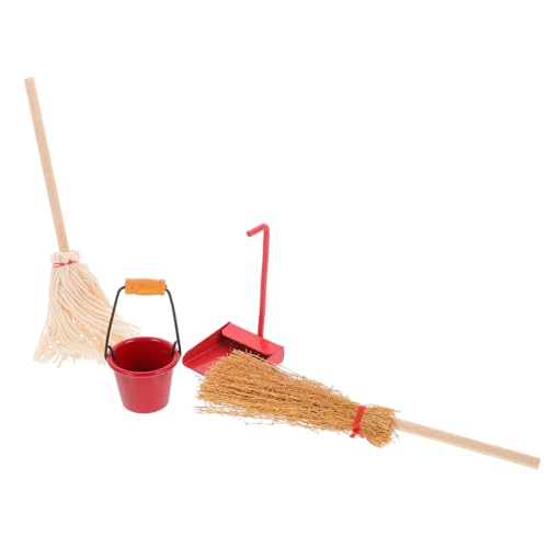 BESPORTBLE 1Satz Teiliges Reinigungswerkzeuge Für Puppenhäuser Mini Mop Roter Eimer Rote Gras Besen Und Deko Für Mini Dolls House Requisiten von BESPORTBLE
