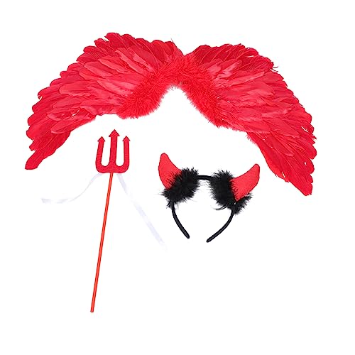 BESPORTBLE 1Satz Teufelsflügel Kostümset Für Teufelshörner Federn Für Halloween Geburtstagsfeiern Cosplay Sicheres Bequemes Material Kleine Teufel von BESPORTBLE