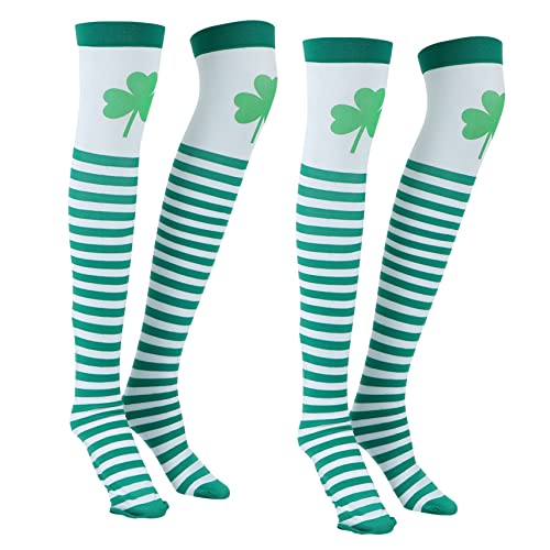 BESPORTBLE 2 Paar St Patricks Day Kniestrümpfe Mit Shamrock- – Lange Gestreifte Strümpfe Für Damen Und Mädchen - Perfekt Für Kostüme Und Partys Zum Sankt Patrick's Day von BESPORTBLE