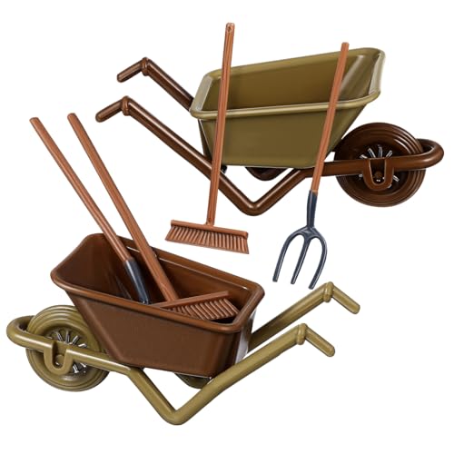 BESPORTBLE 2 Sätze Mini Schubkarre Modell Teiliges Dekorationsset für Miniaturgärten Puppenhäuser Wohnräume Detailgetreue aus Material für Kreative DIY Projekte Zufällige von BESPORTBLE