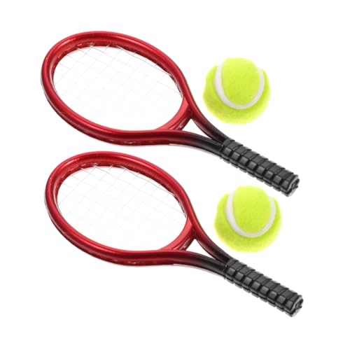 BESPORTBLE 2 Sätze Mini Tennis Racket und Ball Set Teiliges Set für Puppenhaus Dekoration Interaktive Sportaccessoires für Kreative Spiele und Cake Topper von BESPORTBLE